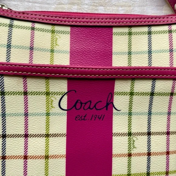Coach Heritage Tattersall Pink Plaid Crossbody Bag - Picture 3 of 16